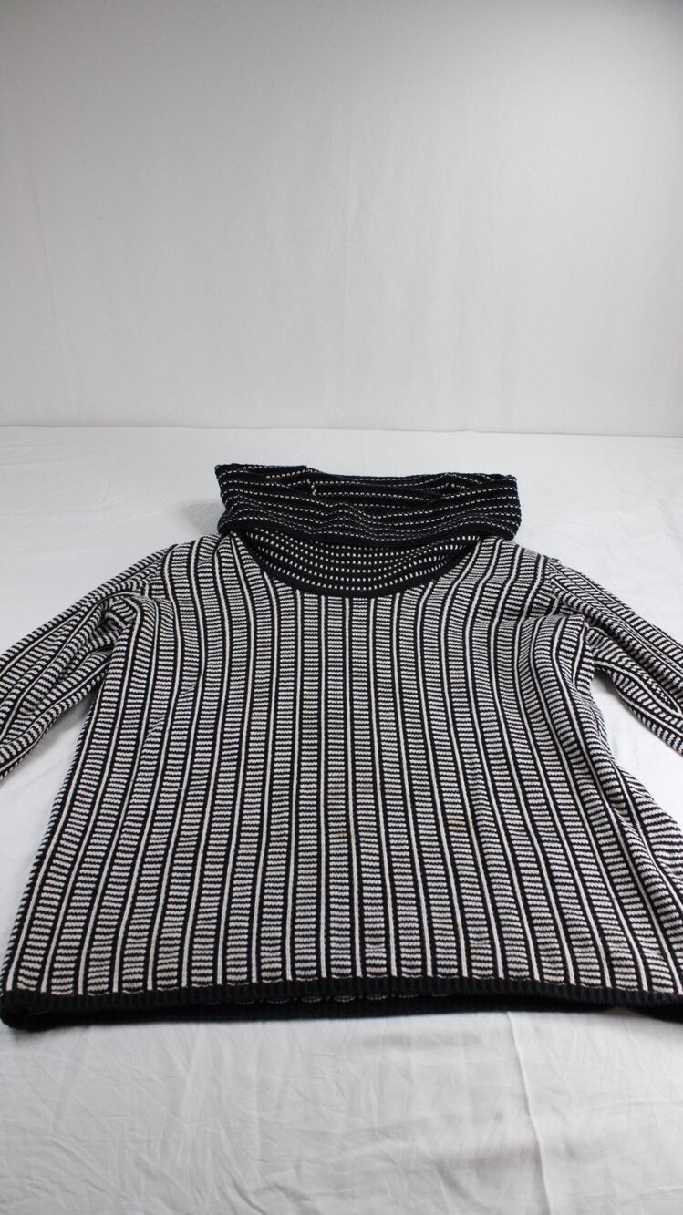 Calvin Klein Womens L Cowl Neck Sweater Black White Striped Knit Pullover